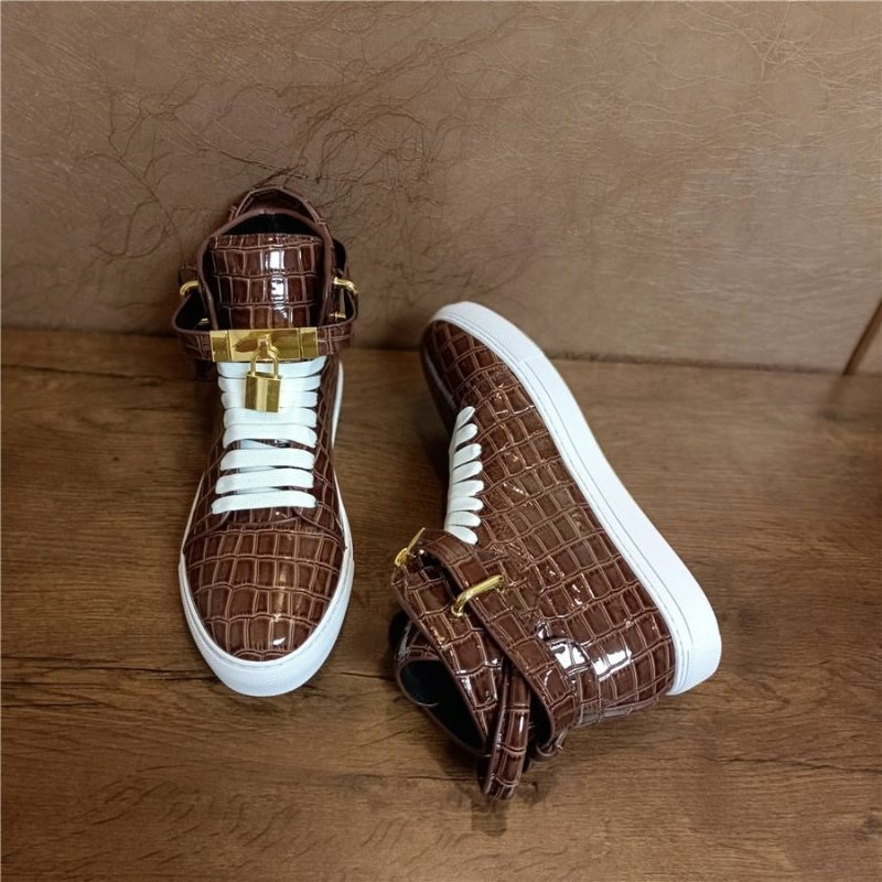 Pánské Tenisky Embossed High Top Designer Flat Sneakers - Káva