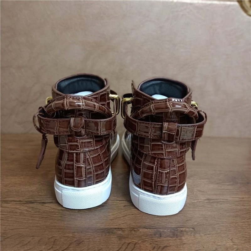 Pánské Tenisky Embossed High Top Designer Flat Sneakers - Káva