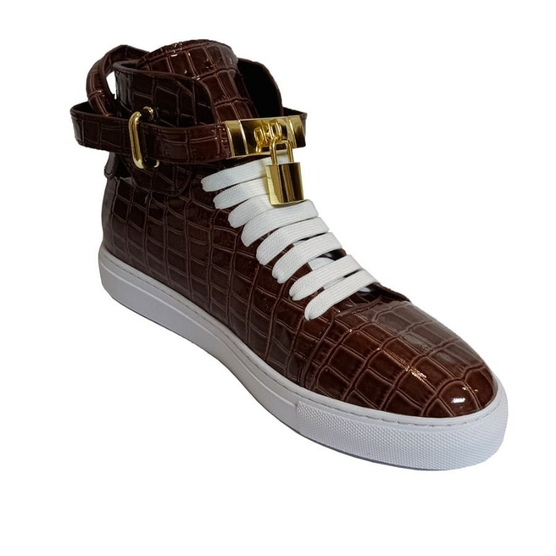 Pánské Tenisky Embossed High Top Designer Flat Sneakers - Káva