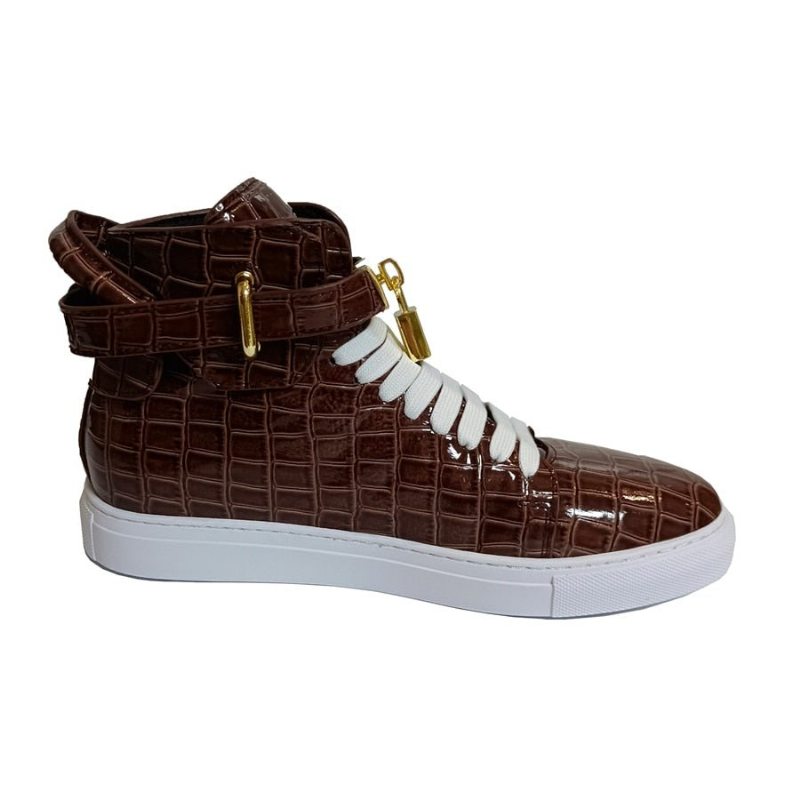 Pánské Tenisky Embossed High Top Designer Flat Sneakers - Káva