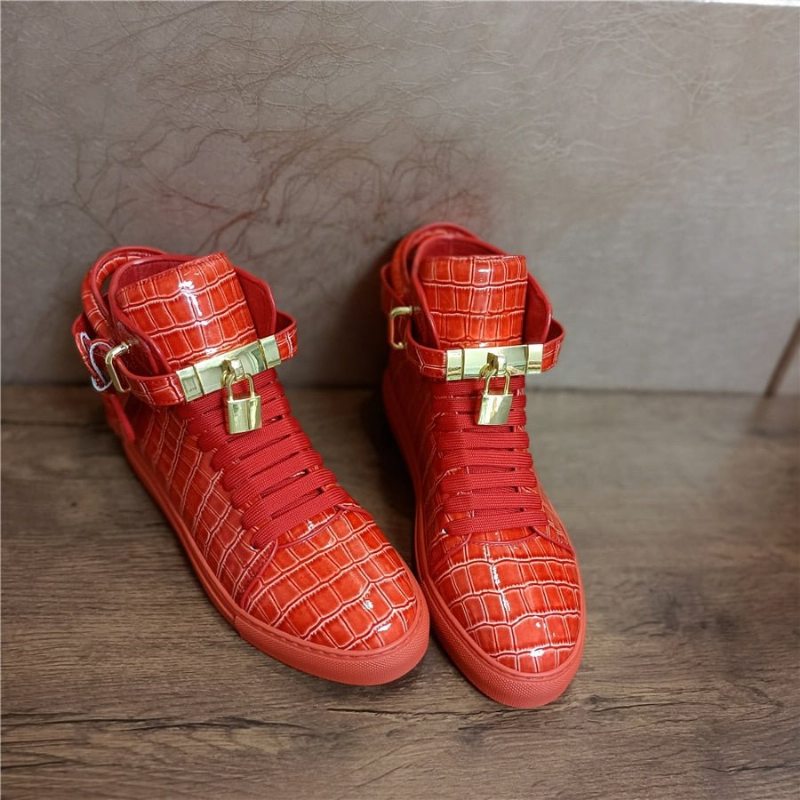 Pánské Tenisky Embossed High Top Designer Flat Sneakers - Červená