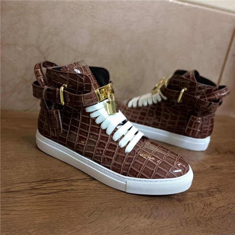 Pánské Tenisky Embossed High Top Designer Flat Sneakers - Káva