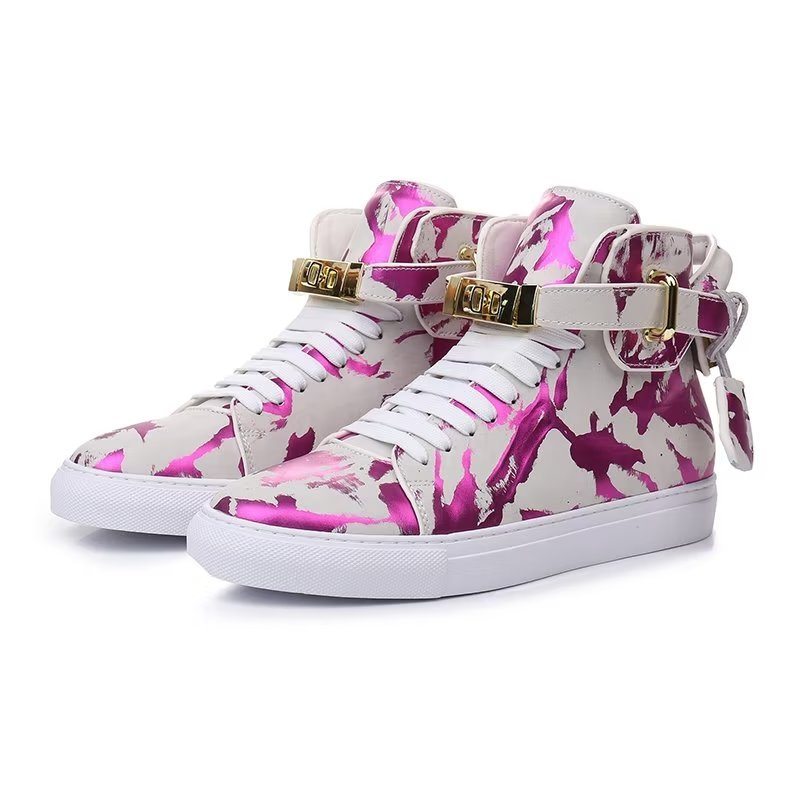 Pánské Tenisky Graffiti Artisan Cow Leather High Top Sneaks - Fialová