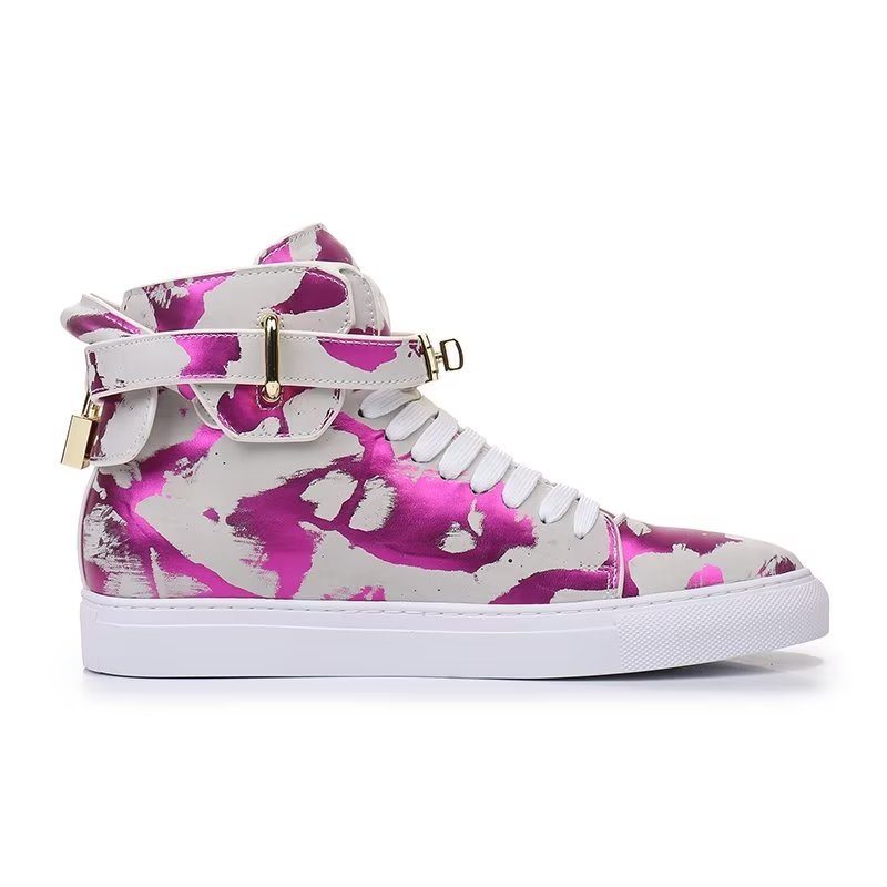 Pánské Tenisky Graffiti Artisan Cow Leather High Top Sneaks - Fialová