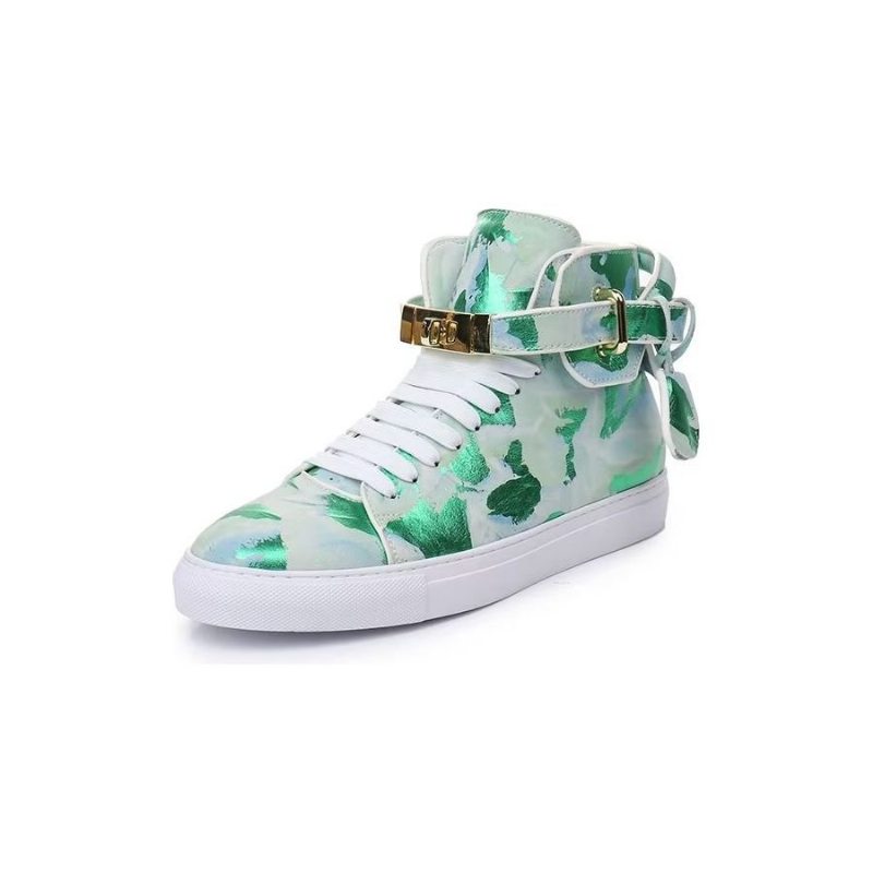 Pánské Tenisky Graffiti Artisan Cow Leather High Top Sneaks - Zelená