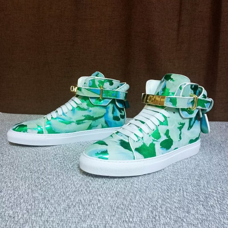 Pánské Tenisky Graffiti Artisan Cow Leather High Top Sneaks - Zelená