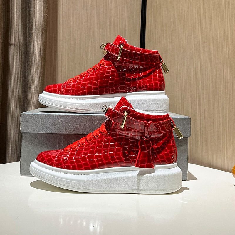 Pánské Tenisky Luxusní Designové Crocemboss High Top - Červená